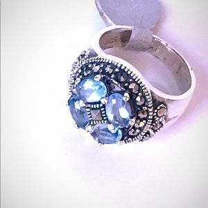 Sterling silver marcasite , aquamarine stones